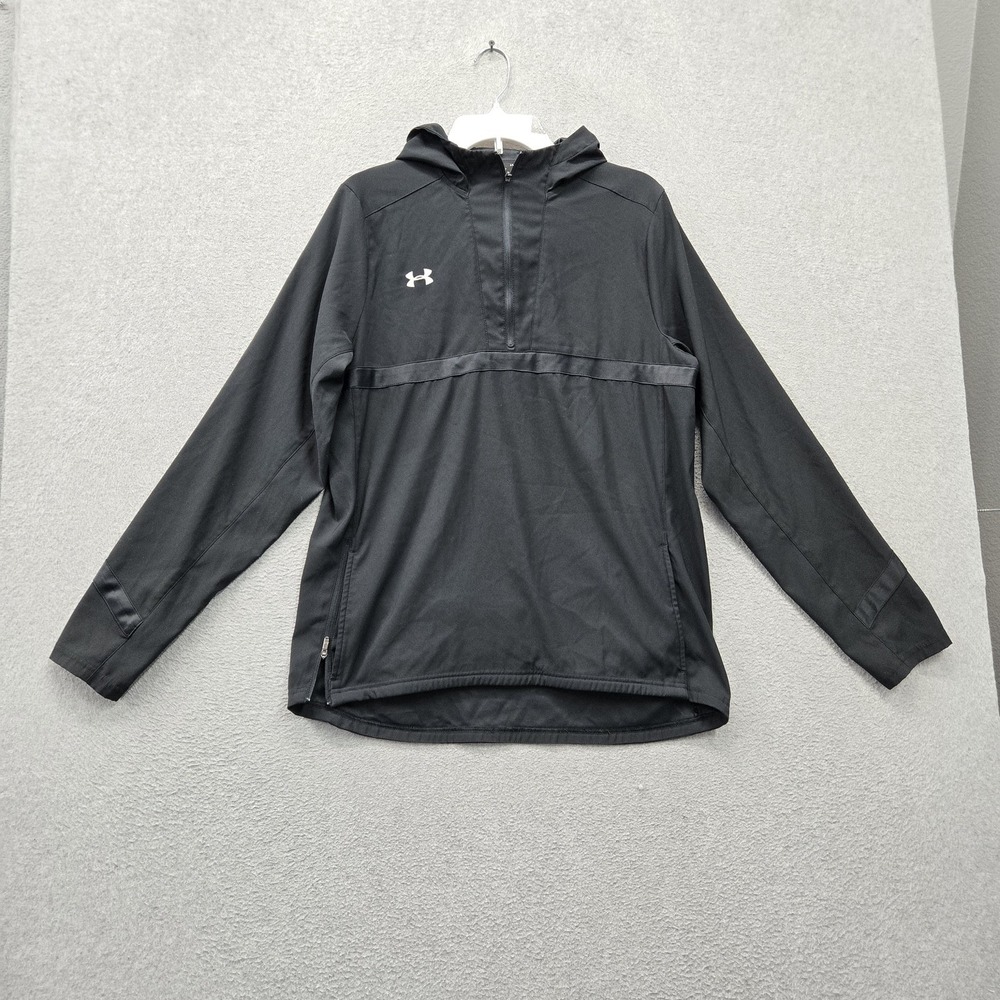 Under Armour Women Activewear Jacket L Black Ribbon Rain Anorak Loose Logo